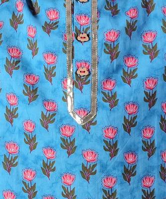 Blue Cotton Multicolor Printed Kurta Pyjama Set 5