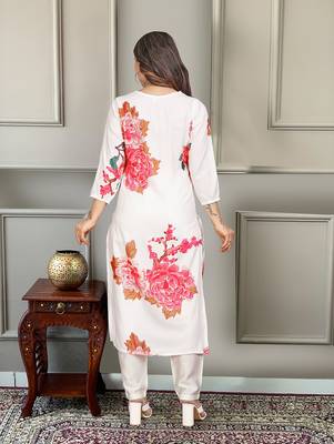 White printed and embroidered muslin  stitched straight pant style salwar suit 3