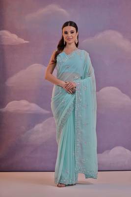 Sky Sequins Georgette Saree  1