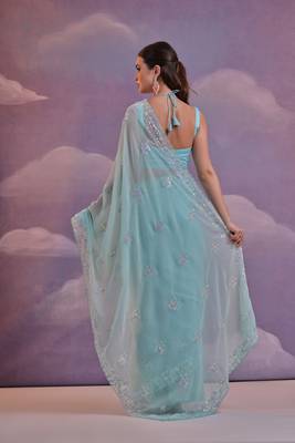 Sky Sequins Georgette Saree  3