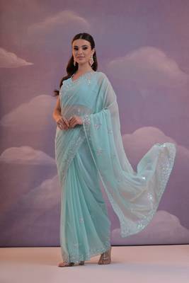 Sky Sequins Georgette Saree  4