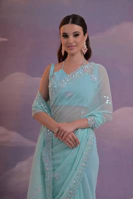 Sky Sequins Georgette Saree  5
