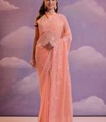 Orange Sequins Georgette Saree 