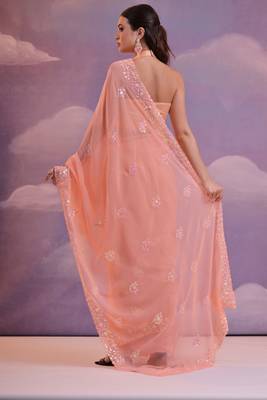 Orange Sequins Georgette Saree  3