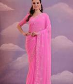 Pink Sequins Georgette Saree 