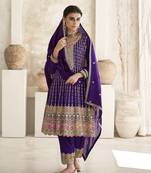 New peplum style purple pakistani wear salwar kameez dupatta set for women stitched (upto 44")