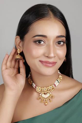 Jiyanshi fashion copper temple rajwadi style jewellery set      