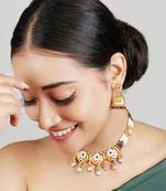   Gold plated indian traditional temple jewellery necklace set with adjustable thread for wo  and girls