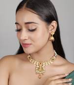   Gold plated traditional temple necklace jewellery with earrings set for wo ::Girls 