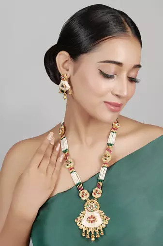   copper temple rajwadi style jewellery set      