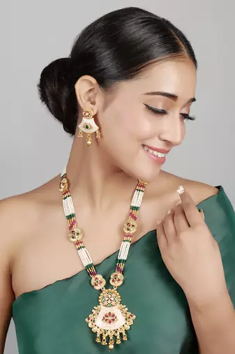   copper temple rajwadi style jewellery set      