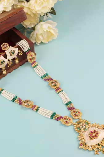   copper temple rajwadi style jewellery set      