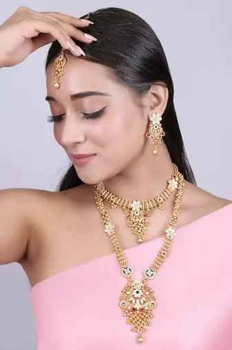 Jiyanshi Fashion Gold plated heavy long temple jewellery set