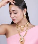 Gold plated heavy long temple jewellery set