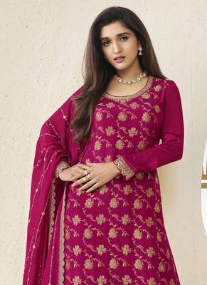 Pink viscose chinon embroidered sharara suit 2