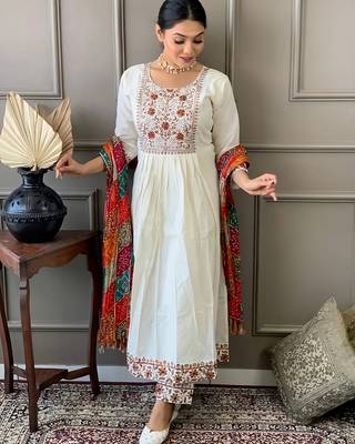 White Faux Chanderi Silk Salwar Suit With Multicolor Embroidered 2