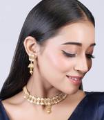   Gold plated traditional temple choker necklace jewellery with earrings set for wo ::Girls