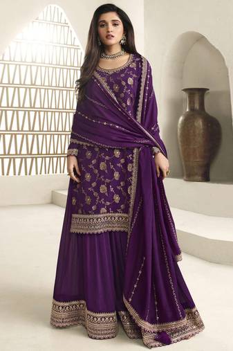Purple Viscose Gota Patti Embroidered EID Pakistani Salwar Kameez