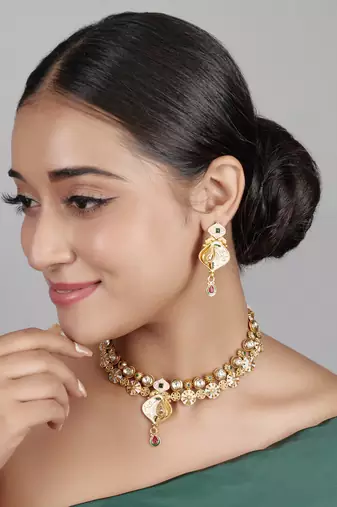   copper temple rajwadi style jewellery set      