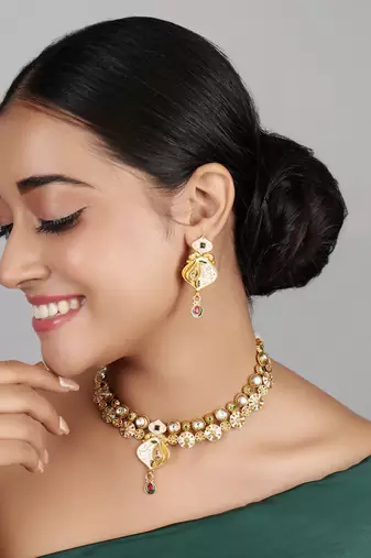   copper temple rajwadi style jewellery set      