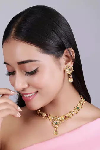   Temple jewellery matte finish necklace sets for wo 