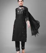 Black embroidery & fancy lace work cotton blend straight kurti