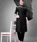 Black embroidery & sequence work cotton blend straight kurti