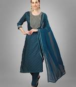 Morpich embroidery & sequence work silk blend straight kurti