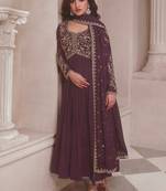 Wine chinon embroidered designer anarkali suit