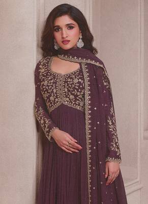 Wine chinon embroidered designer anarkali suit 2