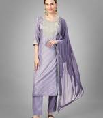 Lavender embroidery & sequence work silk blend straight kurti