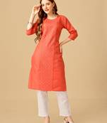 Coral embroidered and secquence work cotton slub straight kurti