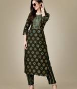 Dark brown embroidered heavy reyon straight kurti