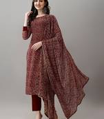 Printed Work with Faux Georgette Fabric Straight Kurta, Pant and Dupatta Set