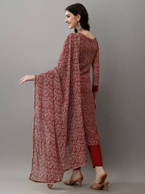 Printed Work with Faux Georgette Fabric Straight Kurta, Pant and Dupatta Set 2
