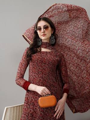 Printed Work with Faux Georgette Fabric Straight Kurta, Pant and Dupatta Set 4