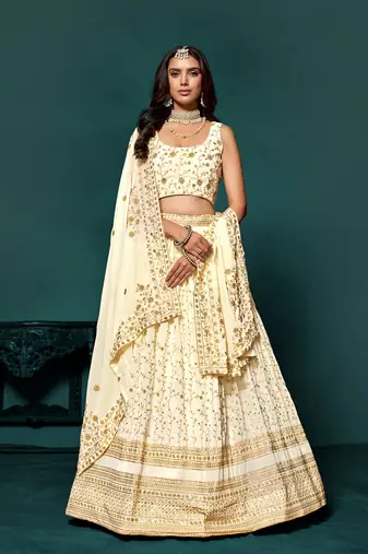 Designer White Sequins Embroidered Lehenga Choli With Dupatta 