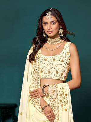 Designer White Sequins Embroidered Lehenga Choli With Dupatta  3