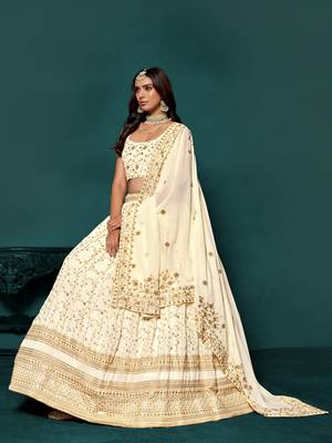 Designer White Sequins Embroidered Lehenga Choli With Dupatta  4