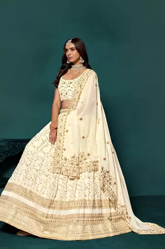 Designer White Sequins Embroidered Lehenga Choli With Dupatta 