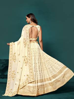 Designer White Sequins Embroidered Lehenga Choli With Dupatta  5