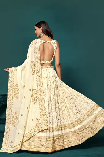 Designer White Sequins Embroidered Lehenga Choli With Dupatta 