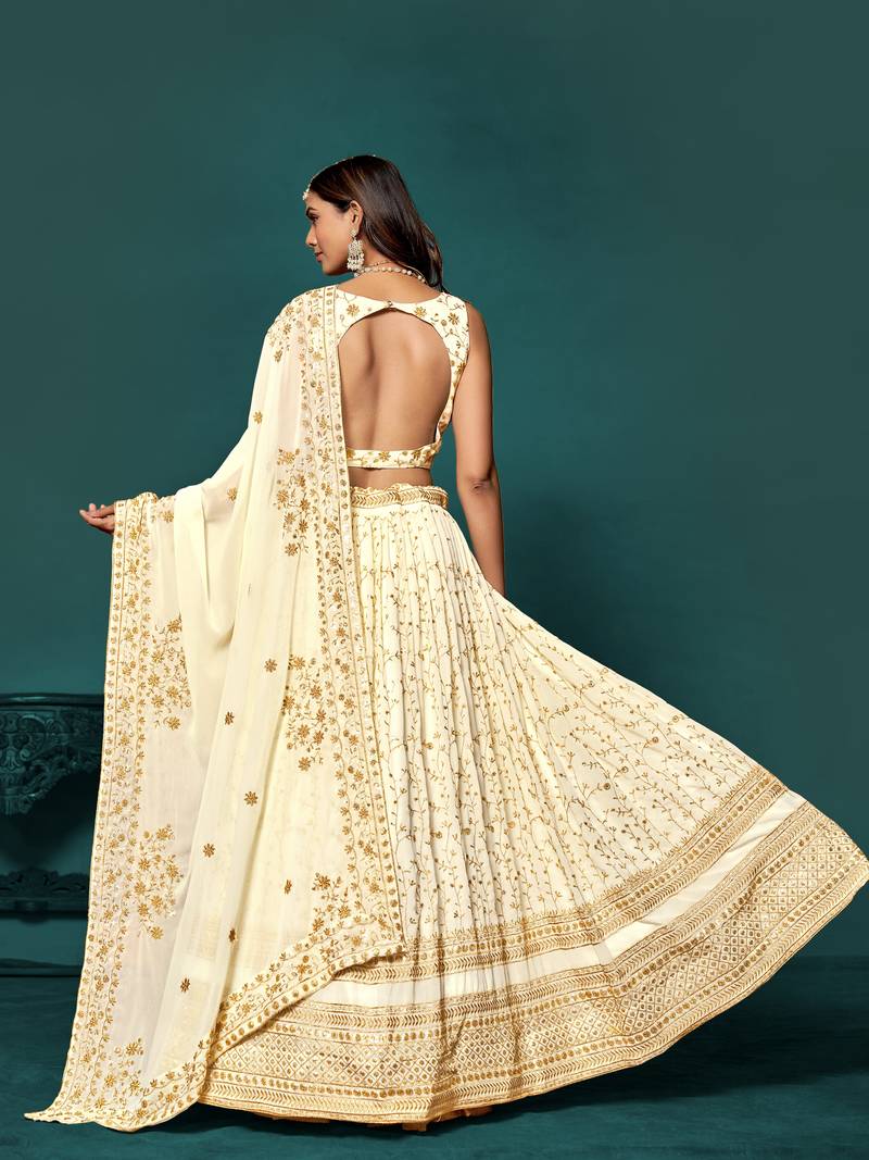 Designer White Sequins Embroidered Lehenga Choli With Dupatta 