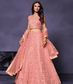 Pretty Pink Malai Silk Embroidered Lehenga Choli Set For Women 