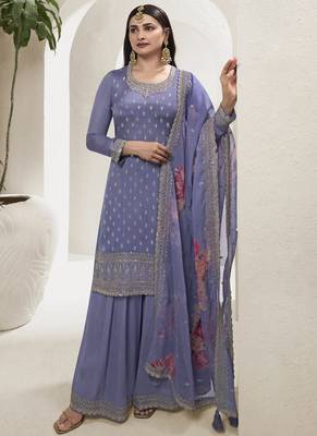 Lavender chinon embroidered designer sharara suit 1