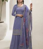 Lavender chinon embroidered designer sharara suit