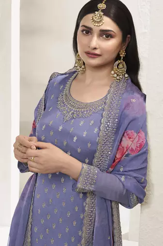 Lavender chinon embroidered designer sharara suit