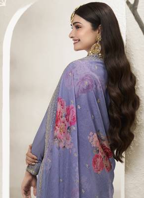 Lavender chinon embroidered designer sharara suit 3