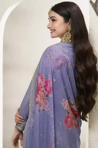 Lavender chinon embroidered designer sharara suit