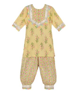 Yellow  block printed  kurta set 1